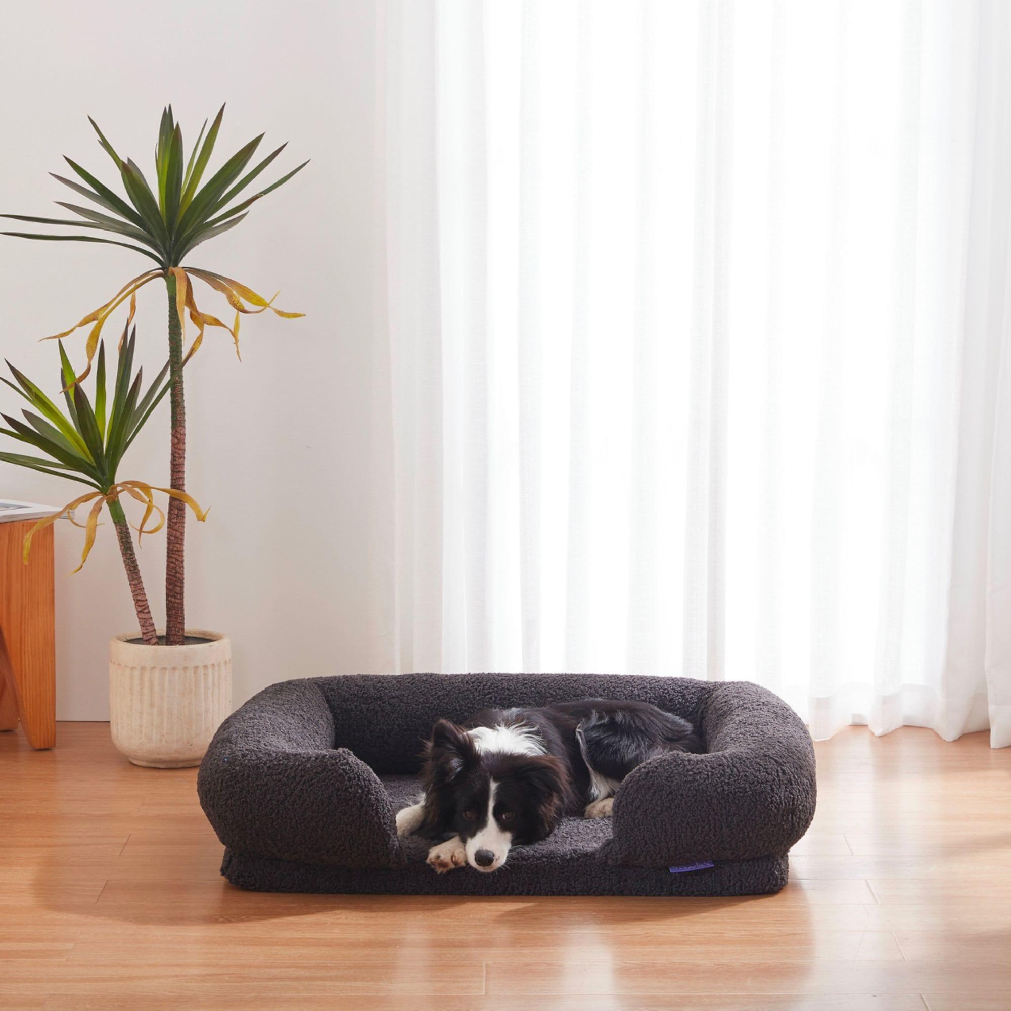 Charlie's Teddy Fleece Orthopedic Memory Foam Sofa Dog Bed Medium Charcoal Image 3