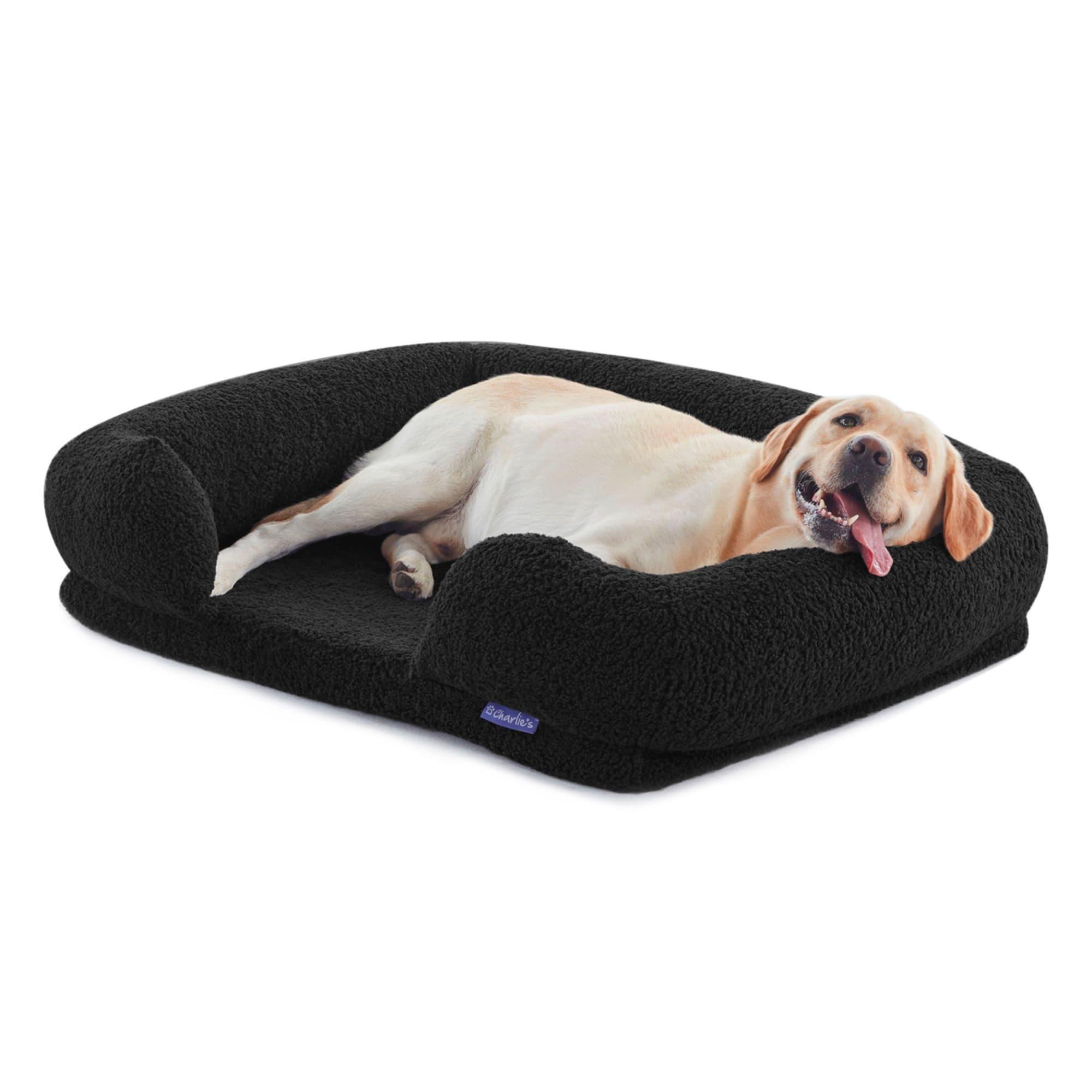 Charlie's Teddy Fleece Orthopedic Memory Foam Sofa Dog Bed Medium Charcoal Image 7
