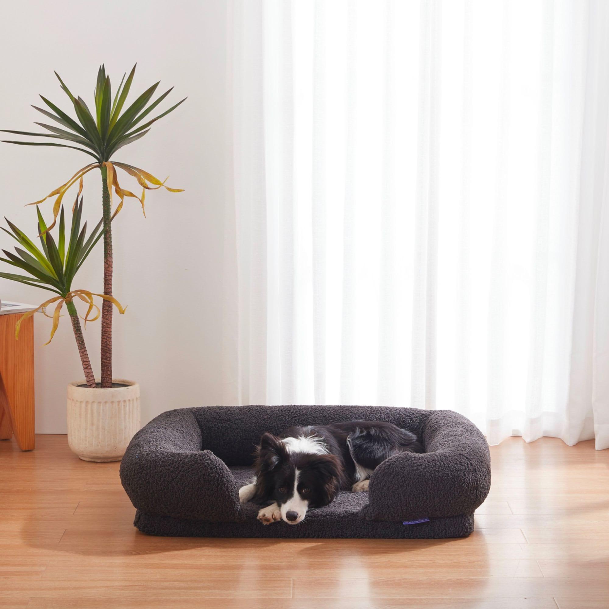 Charlie's Teddy Fleece Orthopedic Memory Foam Sofa Dog Bed Small Charcoal Image 3