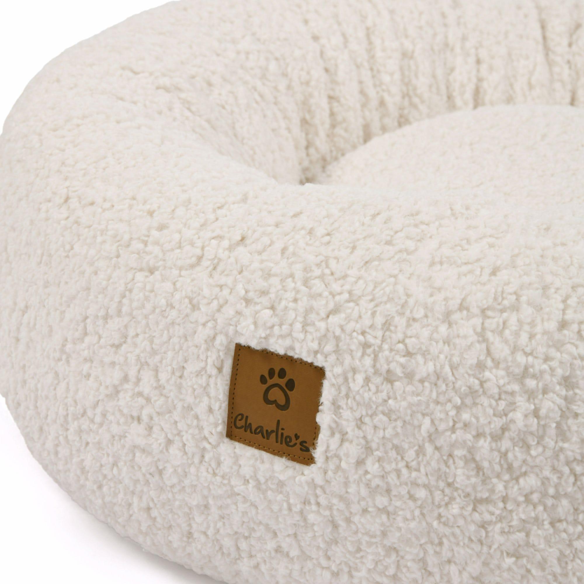 Charlie's Teddy Fleece Round Calming Dog Bed Medium Cream Image 5