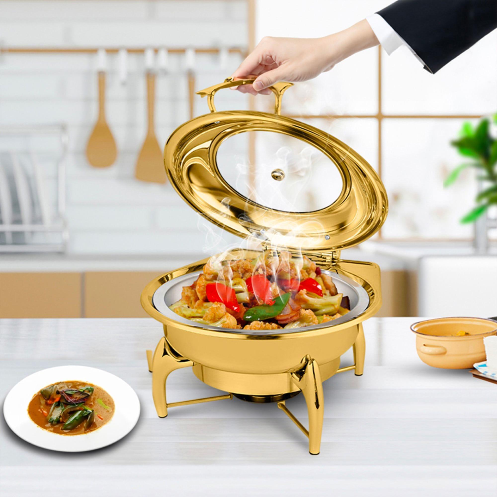 Soga Round Stainless Steel Chafing Dish with Top Lid Set of 2 Gold Image 4
