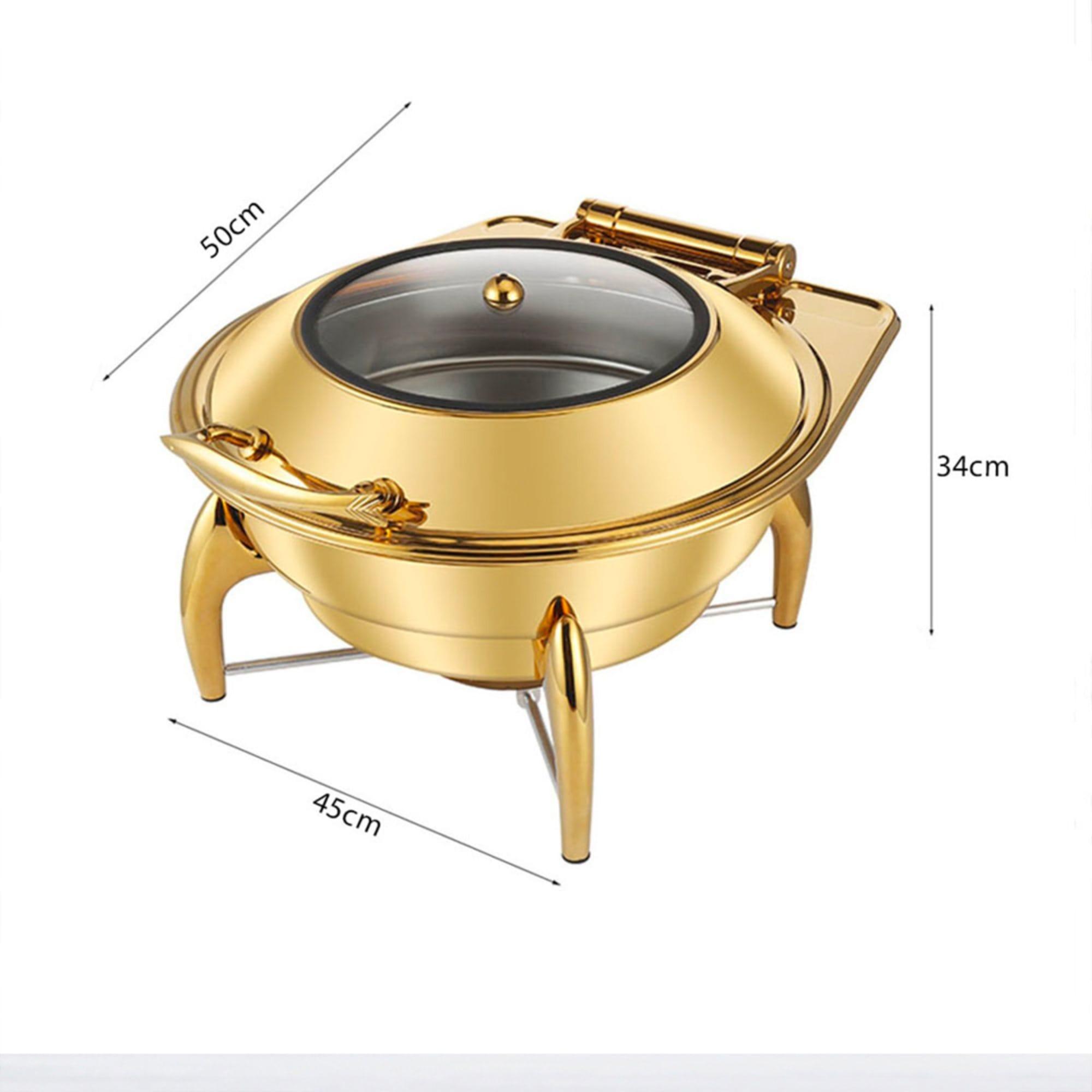 Soga Round Stainless Steel Chafing Dish with Top Lid Set of 2 Gold Image 5