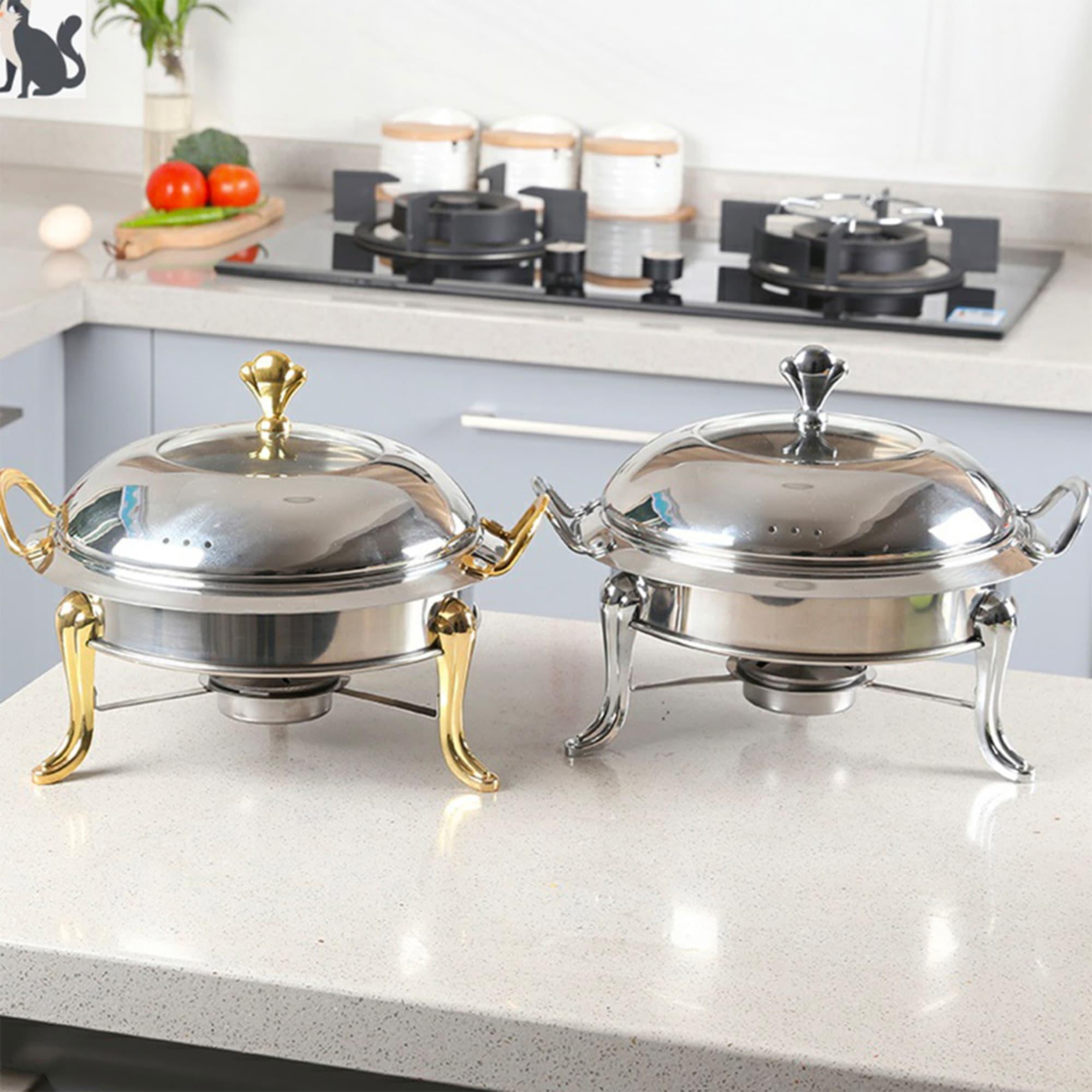 Soga Round Stainless Steel Chafing Dish with Glass Top Lid Set of 2 Gold Image 3