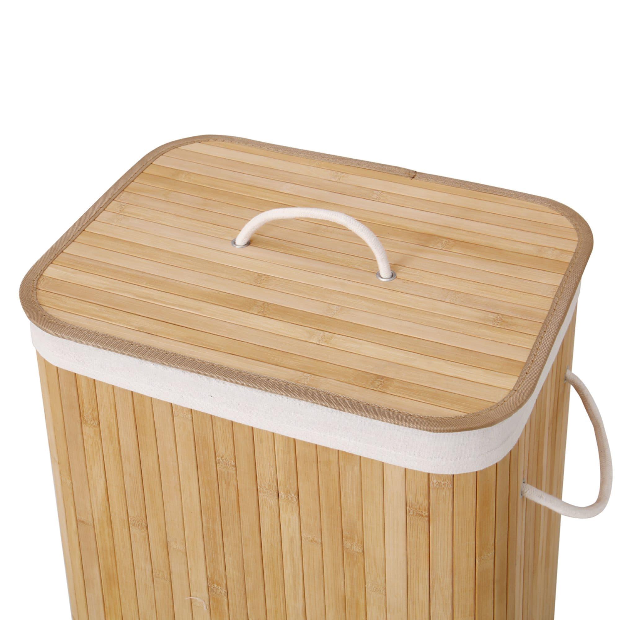 Sherwood Rectangular Collapsible Bamboo Laundry Hamper with Polycotton Bag Image 3