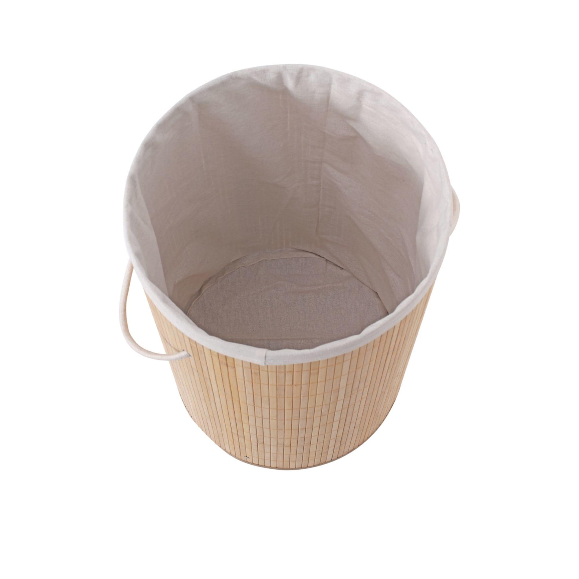 Sherwood Round Collapsible Bamboo Laundry Hamper with Polycotton Bag Image 4