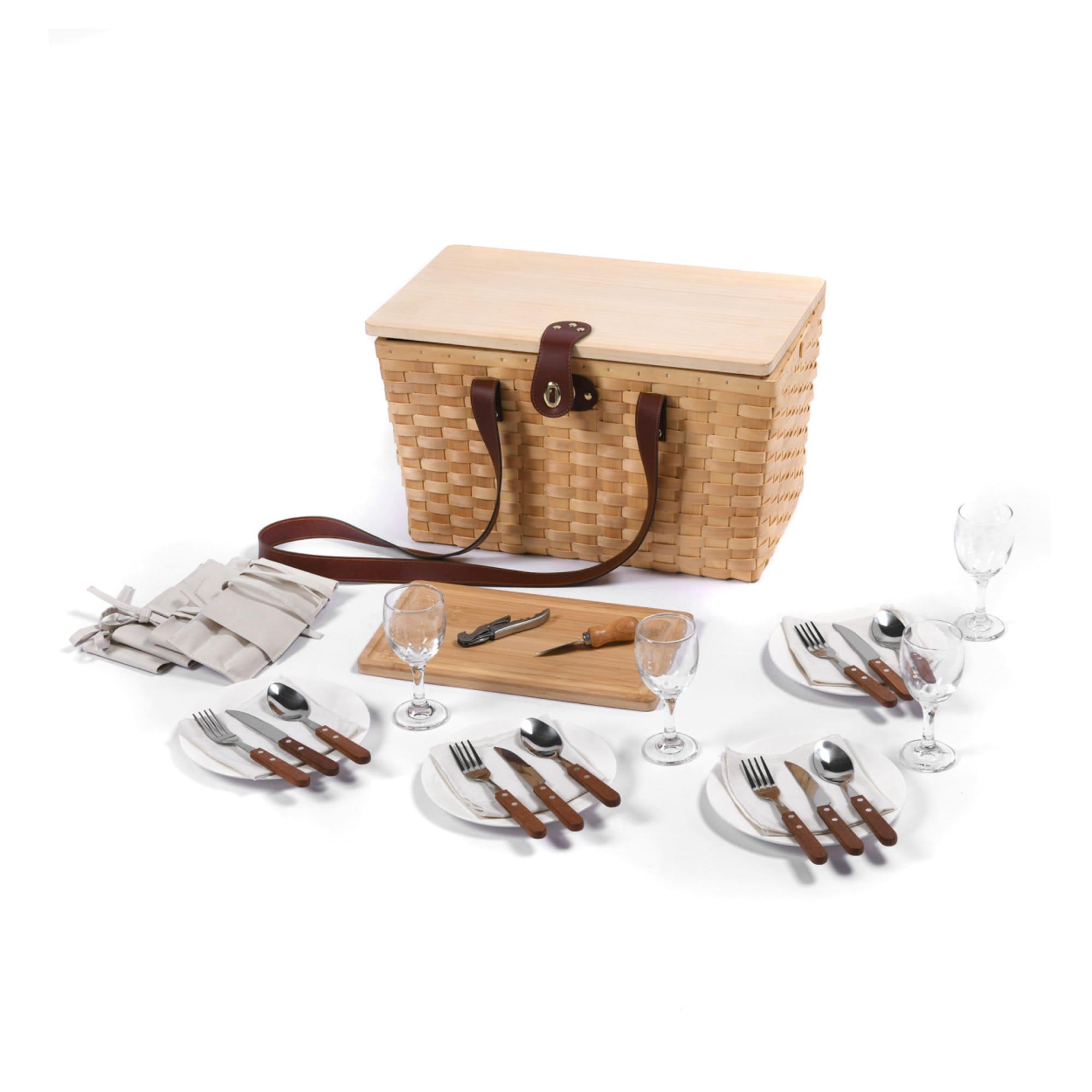 Vibes Barossa 4 Person Natural Wicker Picnic Basket Set Peach Image 3