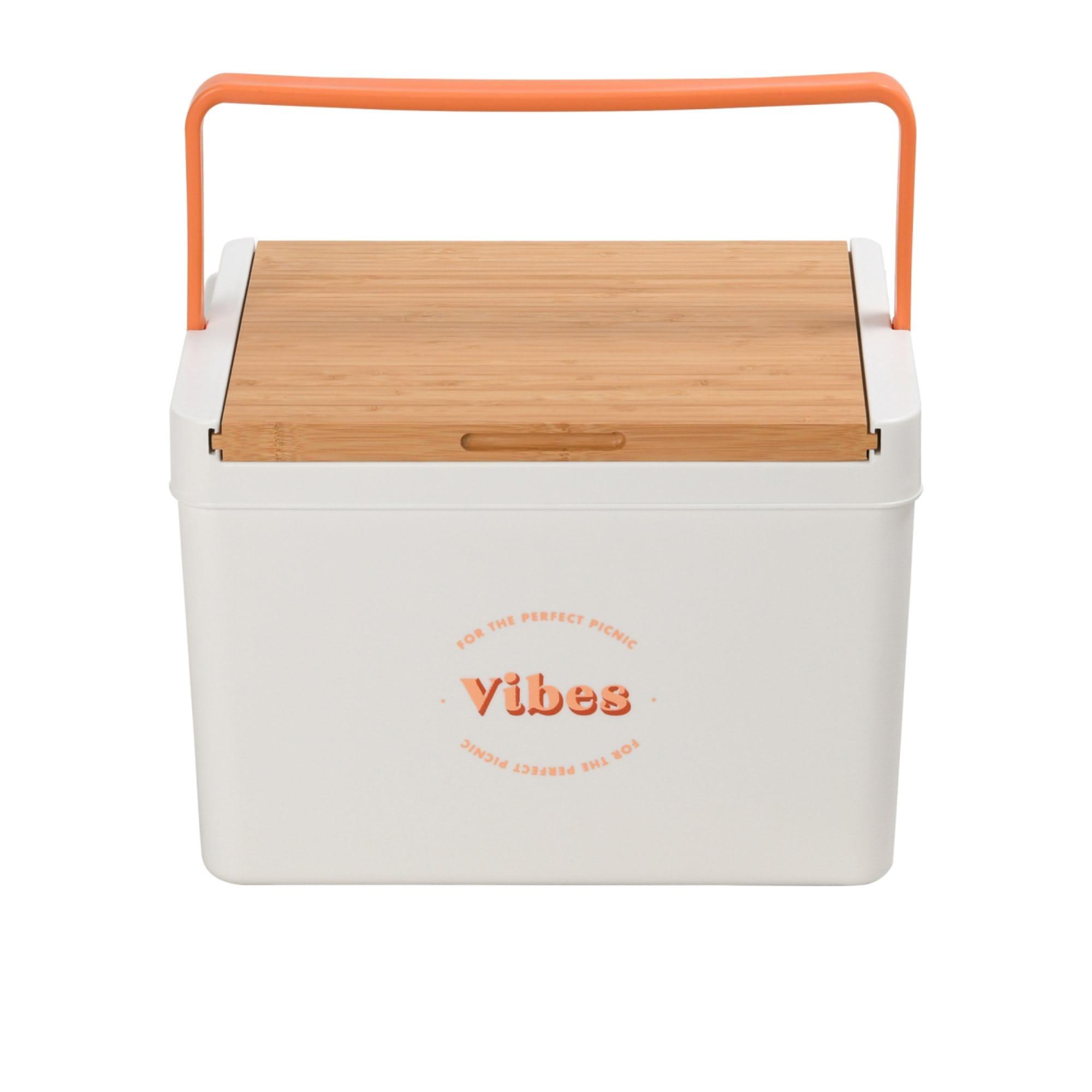 Vibes Portable Cooler Box With Bamboo Lid White Peach Image 1