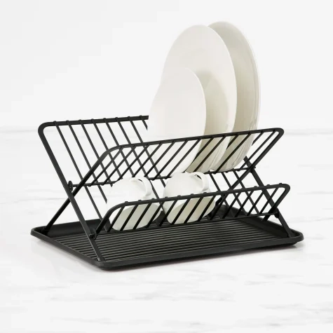 Kitchen Pro Tidy Foldable Dish Rack with Tray Black Image 1