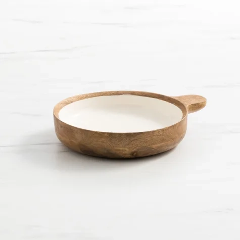 Salisbury & Co Calla Round Mango Wood Serving Bowl with Handle 18cm White Image 1