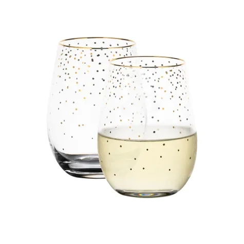 Salisbury & Co Festive Stemless Wine Glass 450ml Set of 2 Gold Image 1
