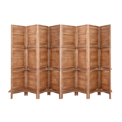 Artiss 8 Panel Wooden Room Divider with Shelf Brown Image 1