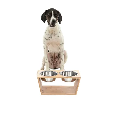 Charlie's Bamboo Dog Feeder with Stainless Steel Bowls Large Natural Image 2