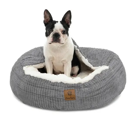 Charlie's Snookie Hooded Calming Dog Bed Large Grey Image 2