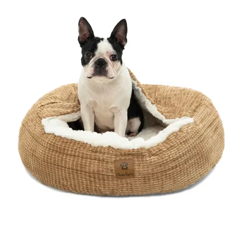 Charlie's Snookie Hooded Calming Dog Bed Large Iced Coffee Brown Image 2