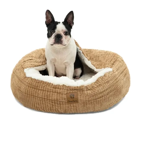 Charlie's Snookie Hooded Calming Dog Bed Small Iced Coffee Brown Image 2