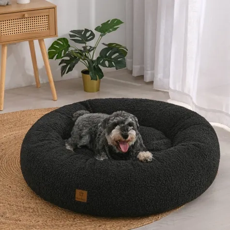 Charlie's Teddy Fleece Round Calming Dog Bed Large Charcoal Image 2