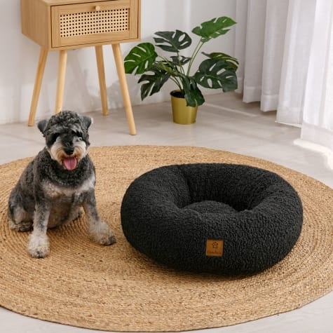 Charlie's Teddy Fleece Round Calming Dog Bed Small Charcoal Image 2