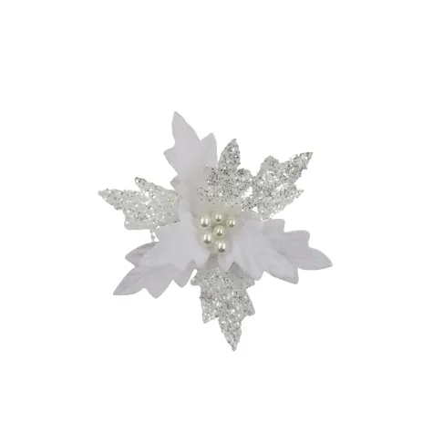 Clip on Poinsettia Decoration with Ice Petals White Image 1
