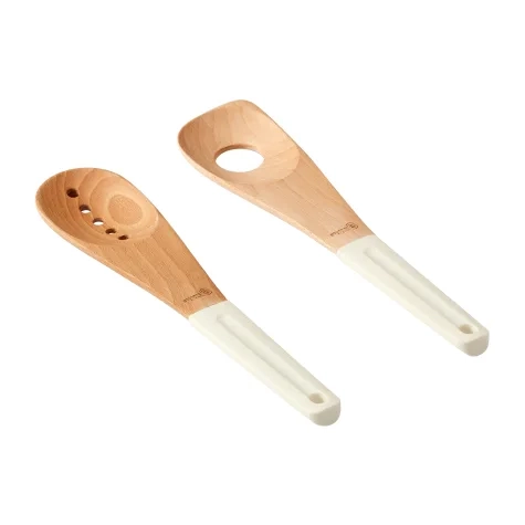 Gourmet Kitchen Modern Beech Wood Spoon Set with Silicone Grip 2pc Image 1