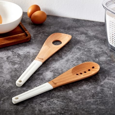 Gourmet Kitchen Modern Beech Wood Spoon Set with Silicone Grip 2pc Image 2