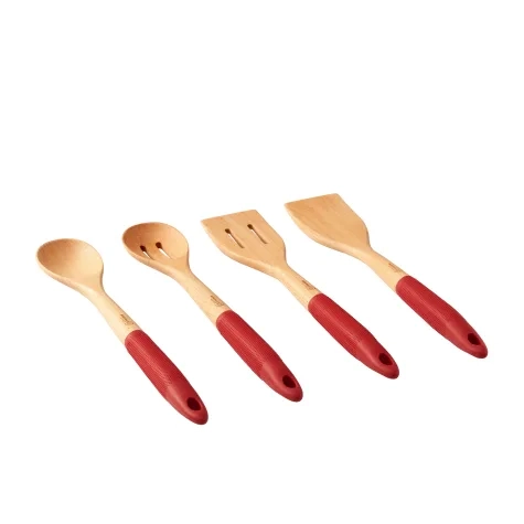 Gourmet Kitchen Rustic Beech Wood Kitchen Utensil Set with Silicone Grip 4pc Image 1