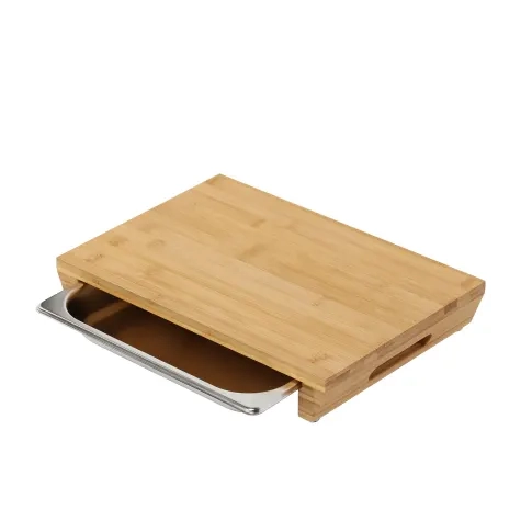 Gourmet Kitchen Bamboo Cutting Board with Stainless Steel Tray 39x27cm Image 1