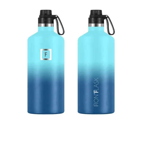 Iron Flask Narrow Mouth Bottle with Spout Lid 1.9L Blue Waves Image 2
