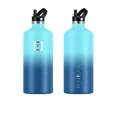 Iron Flask Narrow Mouth Bottle with Straw Lid 1.9L Blue Waves Image 2