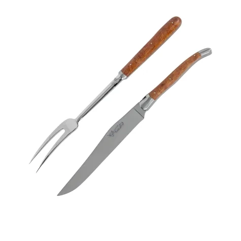 Laguiole en Aubrac 2pc Forged Carving Knife Set Briar Root Wood Image 1