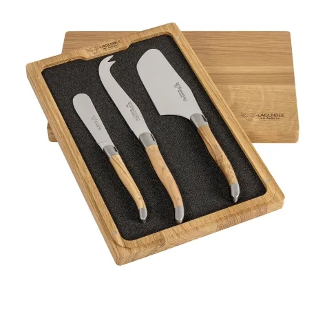 Laguiole en Aubrac Forged Cheese Knife Set 3pc Olive Wood Image 1
