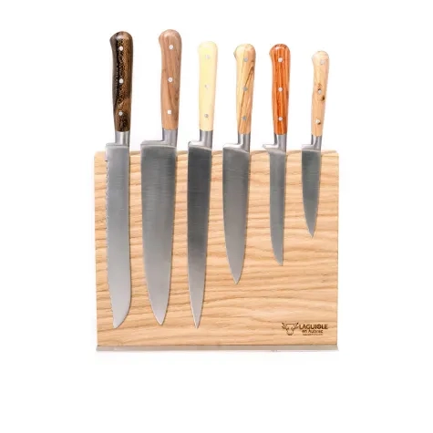 Laguiole en Aubrac Kitchen Knife 6pc Magnetic Block Set 6pc Mixed Wood Image 1