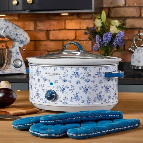 Laura Ashley China Rose Slow Cooker 6.5L White and Blue Image 2