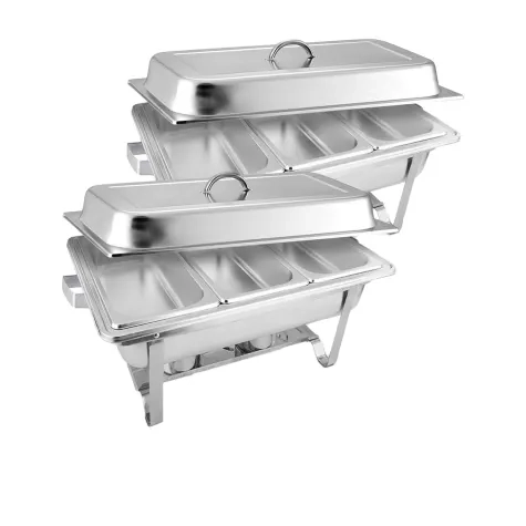 Soga Rectangular Stainless Steel Triple Tray Chafing Dish Set of 2 Image 1