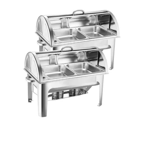 Soga Rectangular Stainless Steel 2 Pans Chafing Dish with Roll Top Set of 2 Image 1
