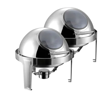 Soga Round Stainless Steel Chafing Dish with Glass Roll Top Set of 2 Image 1