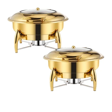Soga Round Stainless Steel Chafing Dish with Top Lid Set of 2 Gold Image 1