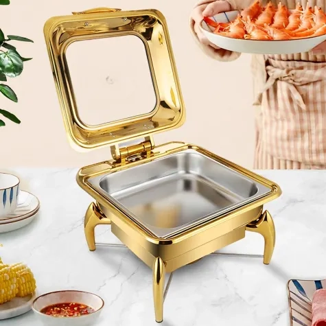 Soga Square Stainless Steel Chafing Dish with Top Lid Set of 2 Gold Image 2