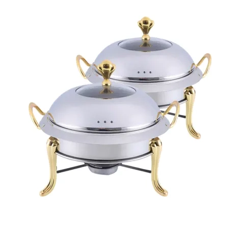 Soga Round Stainless Steel Chafing Dish with Glass Top Lid Set of 2 Gold Image 1