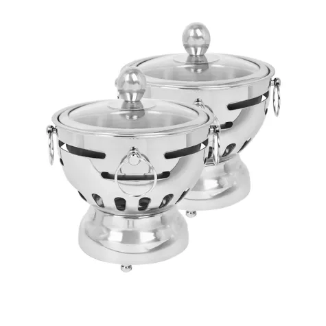 Soga Round Stainless Steel Single Hot Pot with Glass Lid 18.5cm Set of 2 Image 1