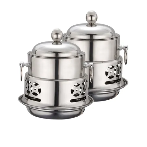 Soga Round Stainless Steel Single Hot Pot with Lid 20cm Set of 2 Image 1