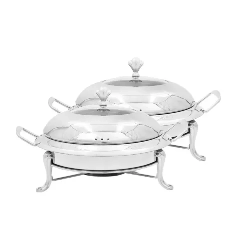 Soga Round Stainless Steel Chafing Dish with Glass Top Lid Set of 2 Silver Image 1