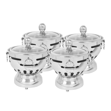 Soga Round Stainless Steel Single Hot Pot with Glass Lid 18.5cm Set of 4 Image 1