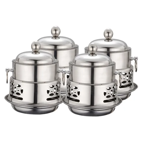 Soga Round Stainless Steel Single Hot Pot with Lid 23cm Set of 4 Image 1