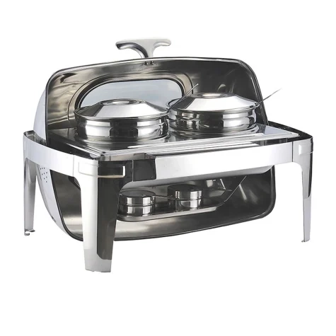 Soga Round Stainless Steel 2 Pot Soup Chafing Dish with Window Roll Top Image 1