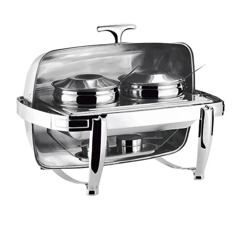 Soga Round Stainless Steel 2 Pot Soup Chafing Dish with Roll Top Image 1