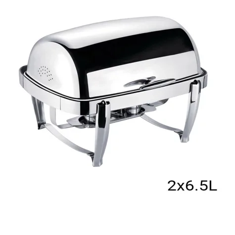 Soga Round Stainless Steel 2 Pot Soup Chafing Dish with Roll Top Image 2