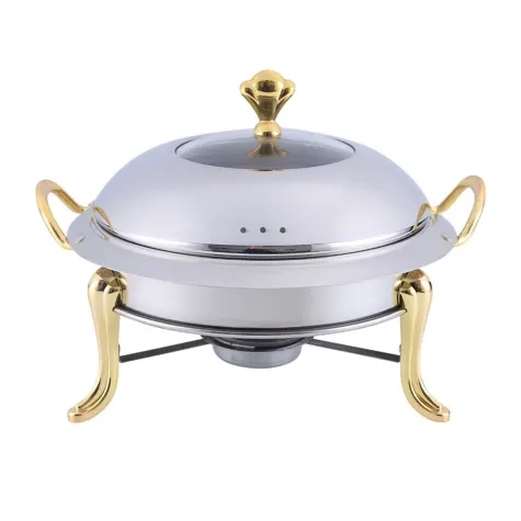 Soga Round Stainless Steel Chafing Dish with Glass Top Lid Gold Image 1