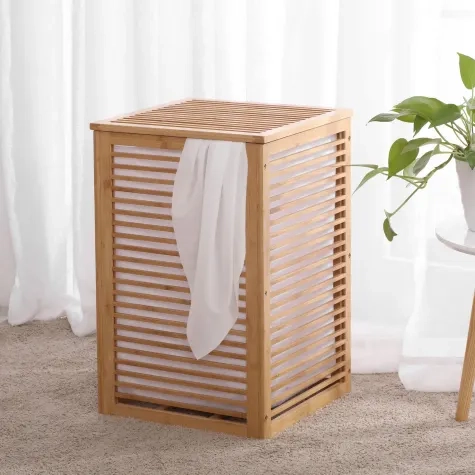 Sherwood Home Square Colllapsible Bamboo Laundry Hamper Image 2