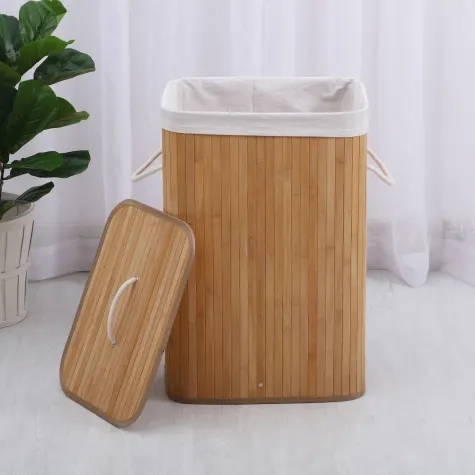 Sherwood Rectangular Collapsible Bamboo Laundry Hamper with Polycotton Bag Image 2
