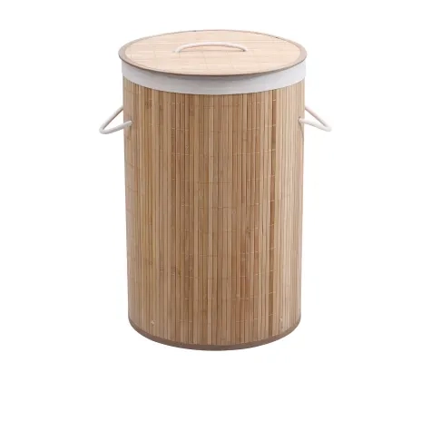 Sherwood Round Collapsible Bamboo Laundry Hamper with Polycotton Bag Image 1